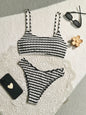 Sexy Black Striped Bikinis 2025 Women Halter Pleate Push Up Micro Swimsuit Brazilian Beach Bathing Suit Holiday Thong Swimwear - black -