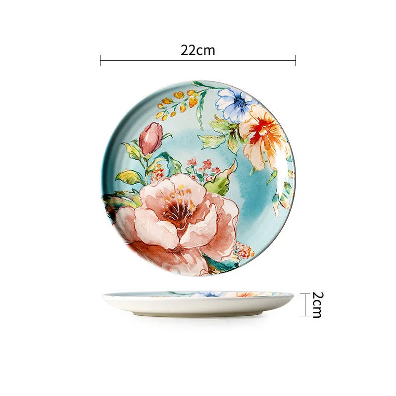 Colorful Ceramic Plates Dishware light blue pink 1pc