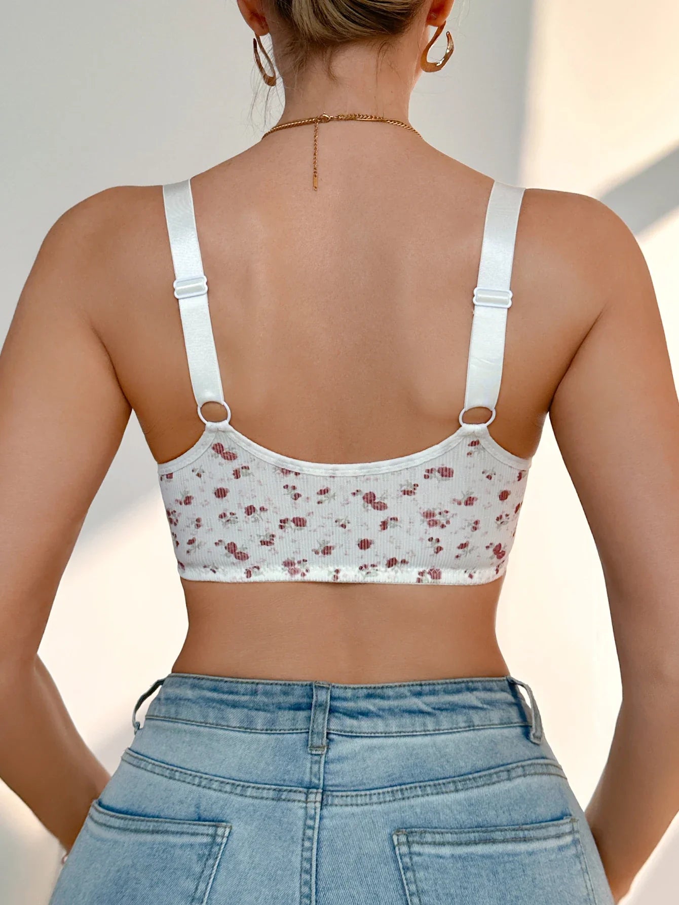 Women's Ditsy Floral Lace Wireless Bra Adjustable Straps Mesh Unlined Comfortable Daily Bralette for Women - -