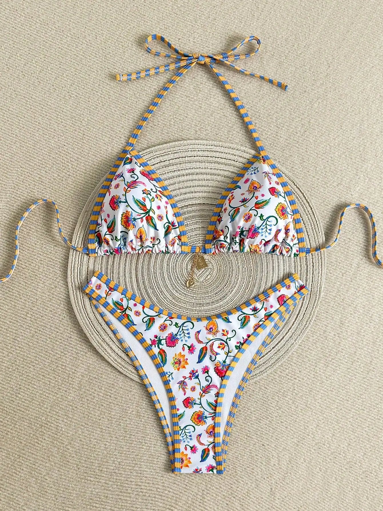 Sexy White Floral Print Micro Bikini 2026 Women Brazilian Push Up Bra Thong Swimsuit Beach Bathing Suit Holiday Swimwear Biquini - -