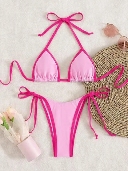 2026 Sexy Contrast Color Separates Micro Bikini Women's Swimsuit Female Swimwear Mini Thong Bikinis Set Two-piece Bathing Suit - 26628-14 -