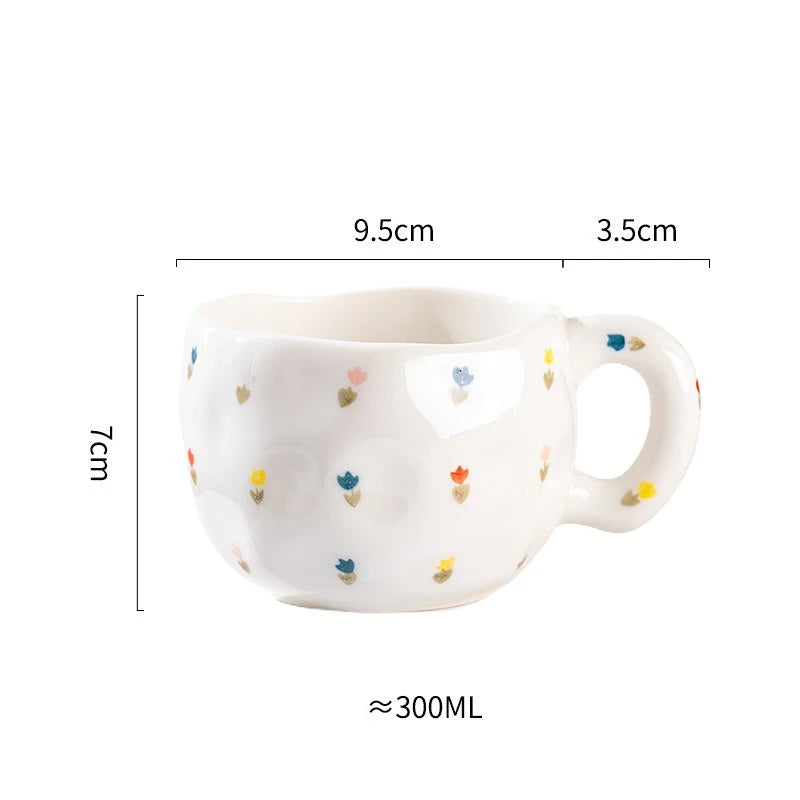 Hand Pinched Flower Ceramic Mug 301-400ml Small floral