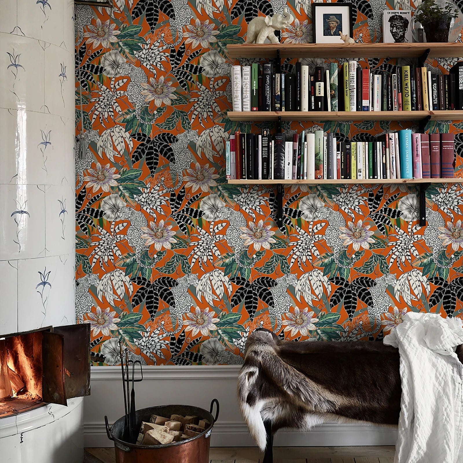 Orange Botanical Floral Vinyl Wallpaper Kia Day Design