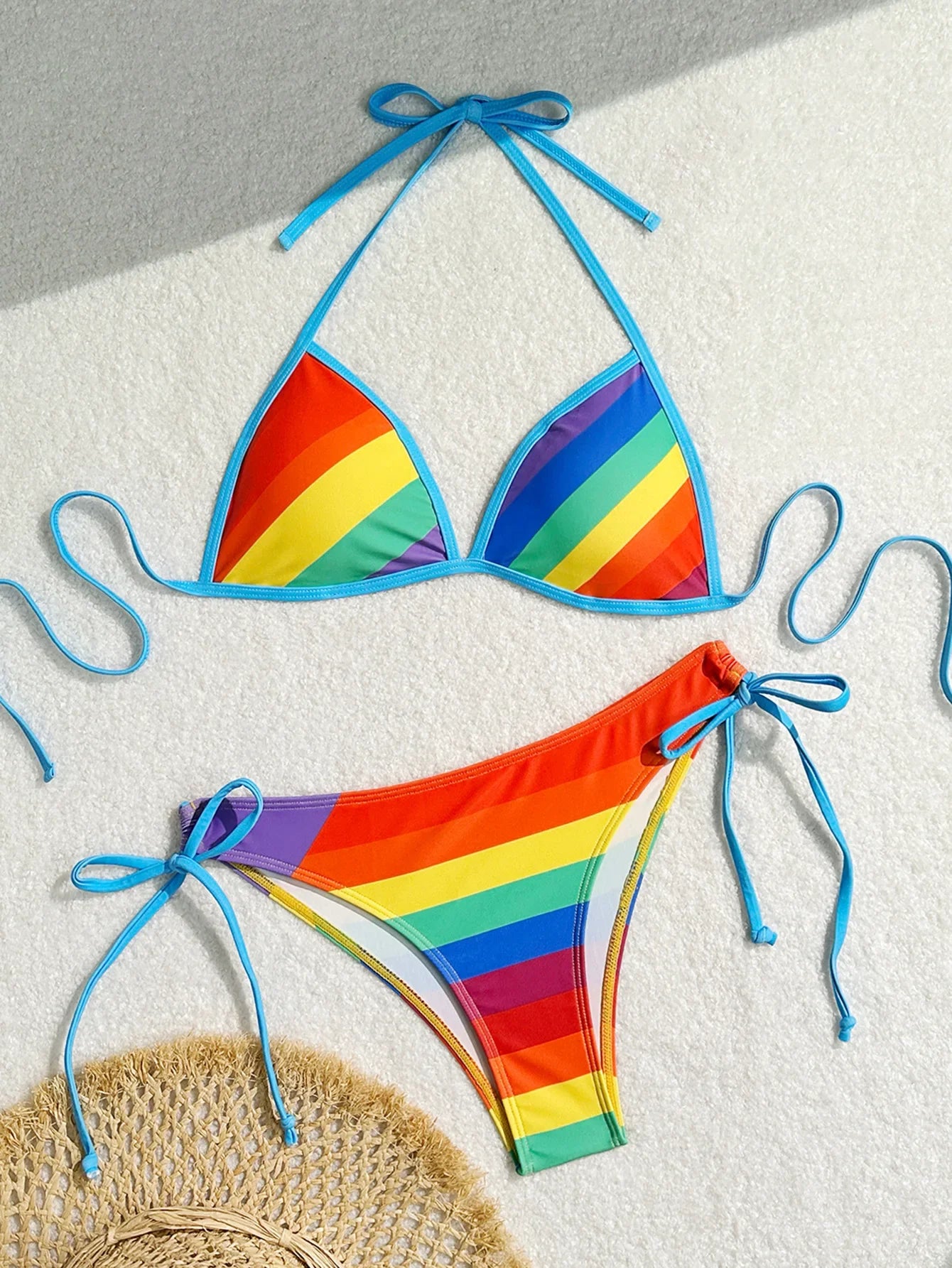 Women's Rainbow Color Bikini Set Sexy Beach Vacation Backless 2 Piece Swimsuit 2024 Summer Bathing Suit Bra Push Up Swimwear - CH10 -
