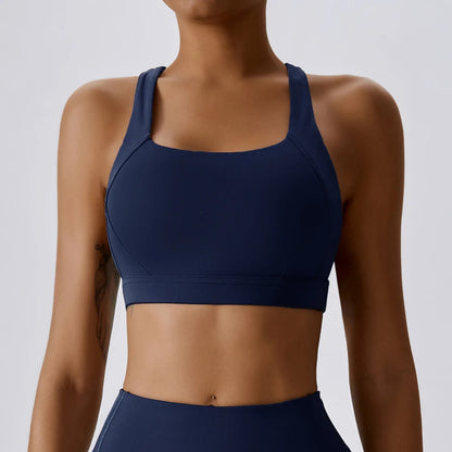 Hearuisavy Quick-Dry Backless Yoga Clothes Running Vest Women Workout Brassiere Fitness Gym Tank Top Women Push up Sports Bra - Crest Blue -