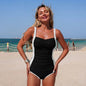 Vintage Black White Patchwork Bikini Set 2026 Women Pleate Slim Cross Tank Top High Waist Swimsuit Beach Bathing Suit Swimwear - black -