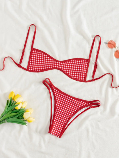 Sexy Coffee Polka Dot Print Bikini Set 2026 Women Pleate Push Up Bra Hollow Out Thong Swimsuit Summer Pool Bathing Suit Swimwear - -