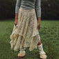 Vintage Lace Flower Women Midi Skirts Elastic High Waist Skirts Spring Summer Chic Irregular Hem Casual Female Skirts - Beige -