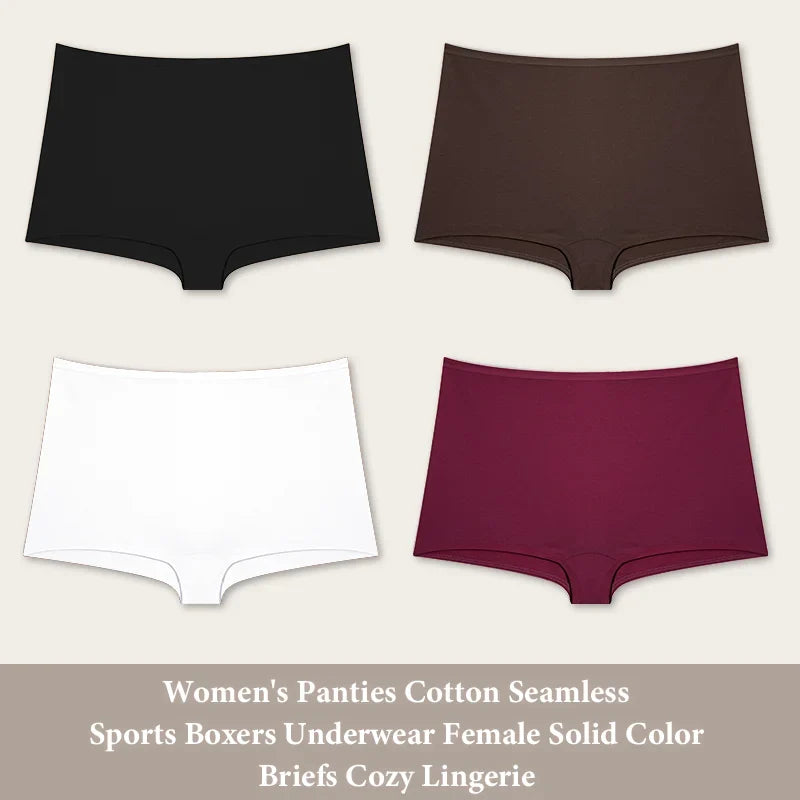 4PCS Women's Panties Cotton Seamless Sports Boxers Underwear Female Solid Color Briefs Cozy Lingerie Intimate Underpants XS-XL - Set 3 -