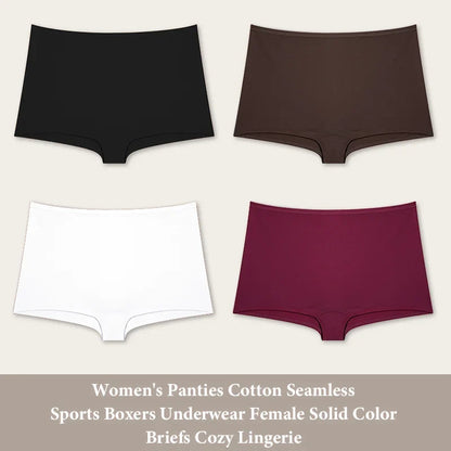 4PCS Women's Panties Cotton Seamless Sports Boxers Underwear Female Solid Color Briefs Cozy Lingerie Intimate Underpants XS-XL - Set 3 -