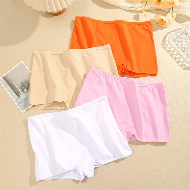 4PCS Women's Panties Cotton Seamless Sports Boxers Underwear Female Solid Color Briefs Cozy Lingerie Intimate Underpants XS-XL - -