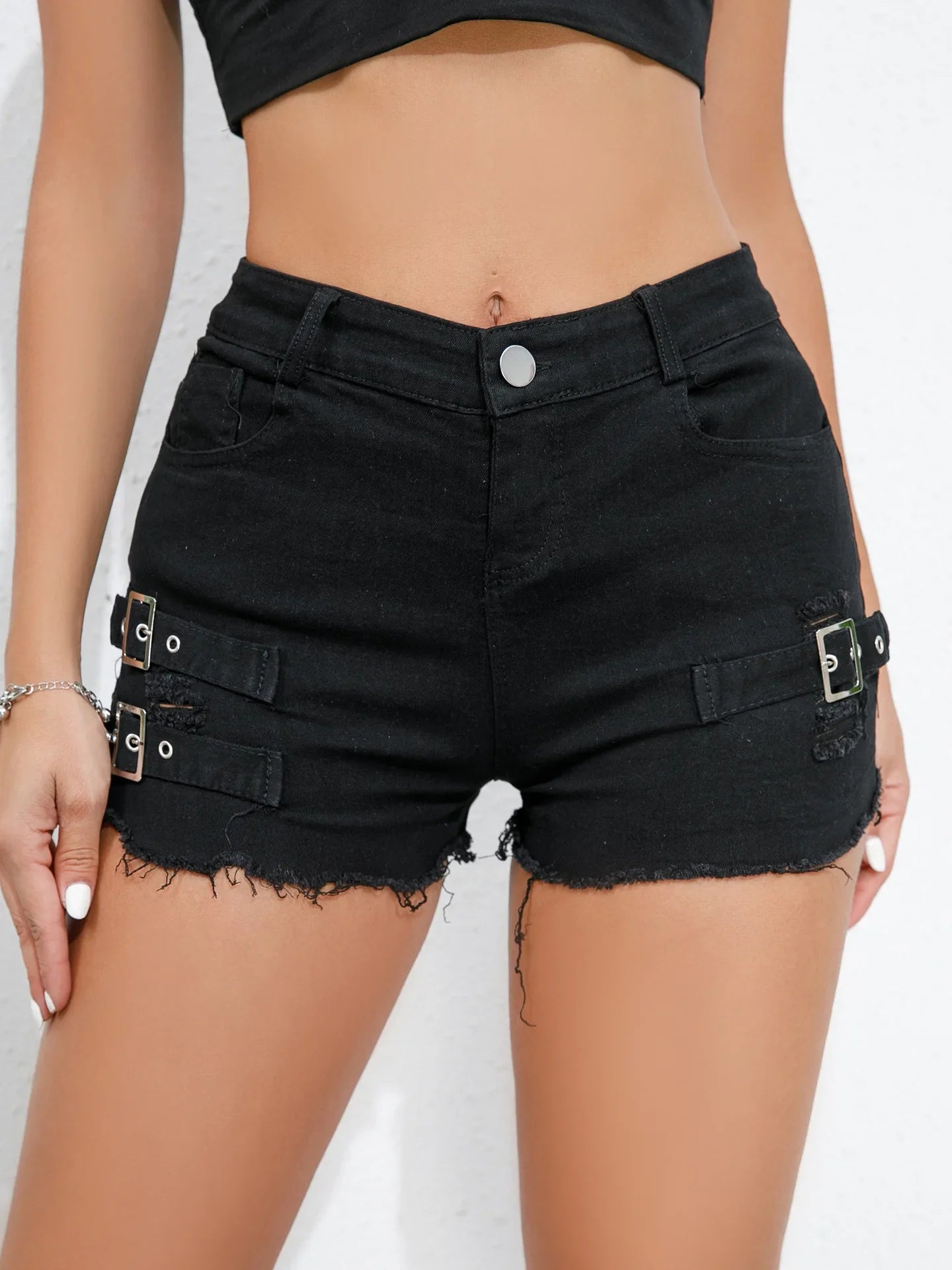 New High-Waisted Sexy Pants Denim Shorts Jeans Solid Color Thin Charming Elegant Pure Desire Shorts For Woman Beautiful 5AML - -