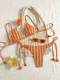 Sexy Orange Striped Bikini Set 2026 Women Halter Push Up Bra Tassel Bandage Thong Swimsuit Summer Holiday Bathing Suit Swimwear - Orange -