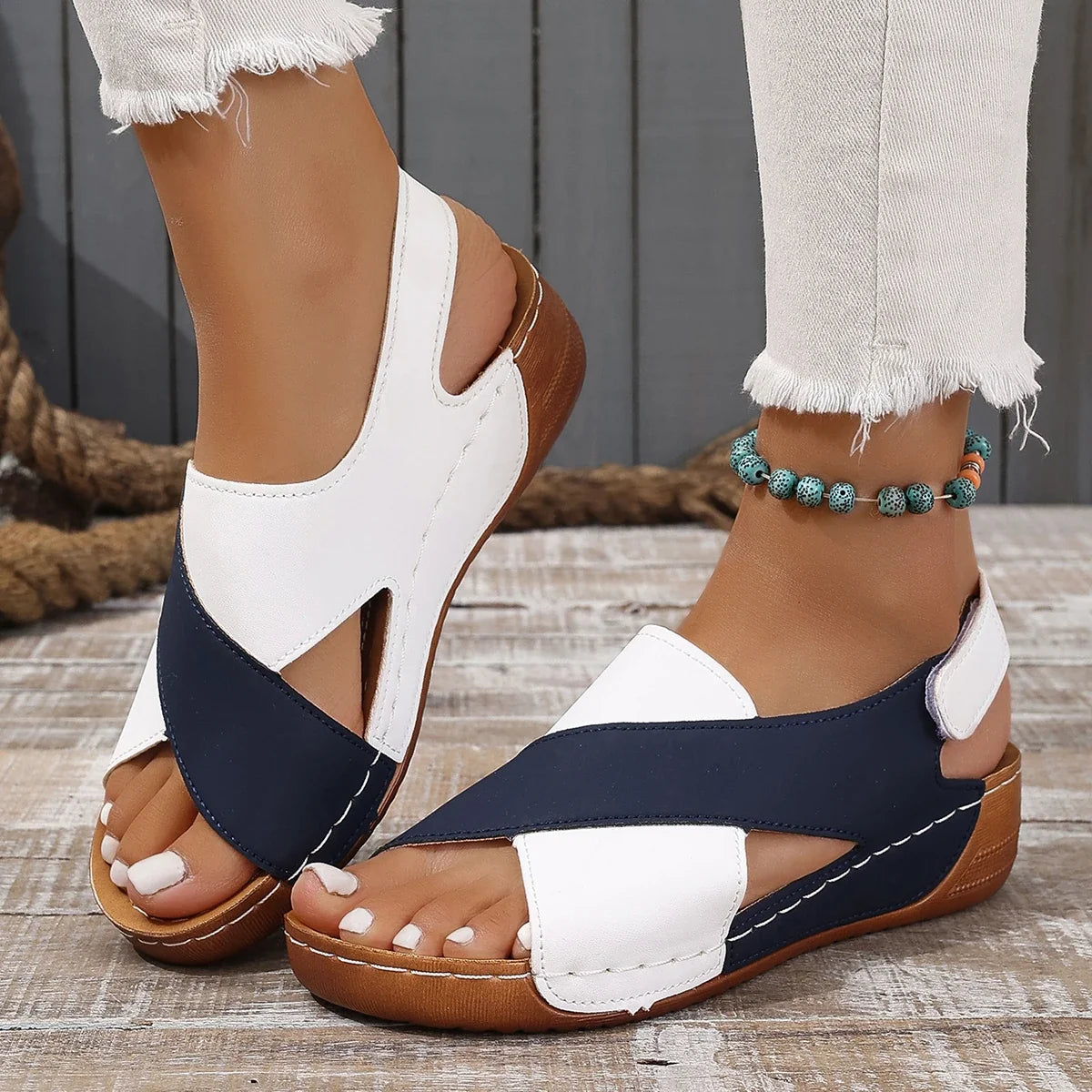 Summer Shoes Women Sandals Plus Size Walking Shoes Casual Women Shoe Wedge Sandals Ladies Party Female Footwear Women Sandal - Blue -