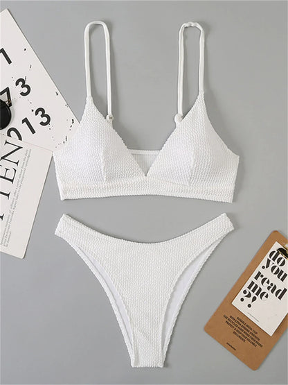 Sexy Extreme Micro Bikini Set 2024 Women White Black Wave V Neck Push Up Thong Swimsuit Beach Bathing Suit Two Piece Swimwear - WHITE -