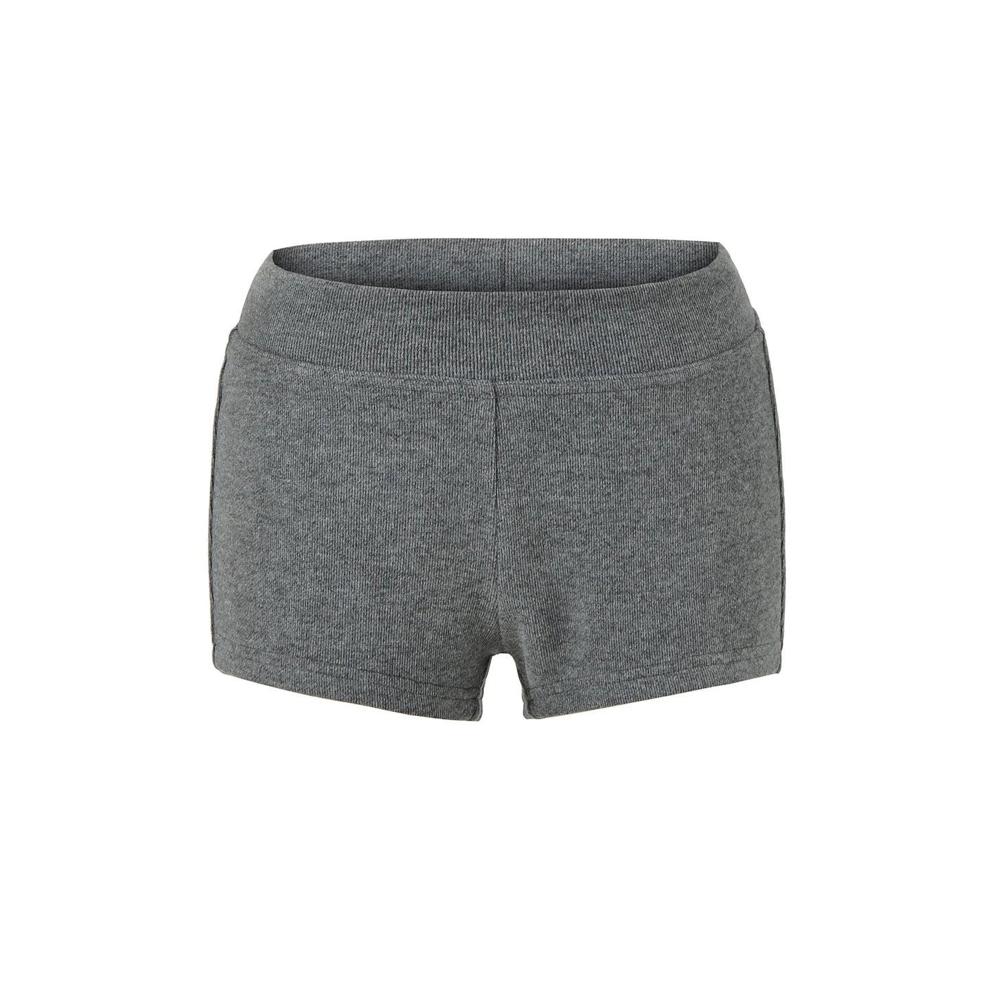 Gray Ribbed Knit Shorts For Women High Elastic Waist Soft Fabric Relaxed Fit Style For Casual Daily Stylish Under Shorts XK6F - -