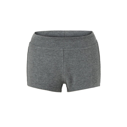Gray Ribbed Knit Shorts For Women High Elastic Waist Soft Fabric Relaxed Fit Style For Casual Daily Stylish Under Shorts XK6F - -