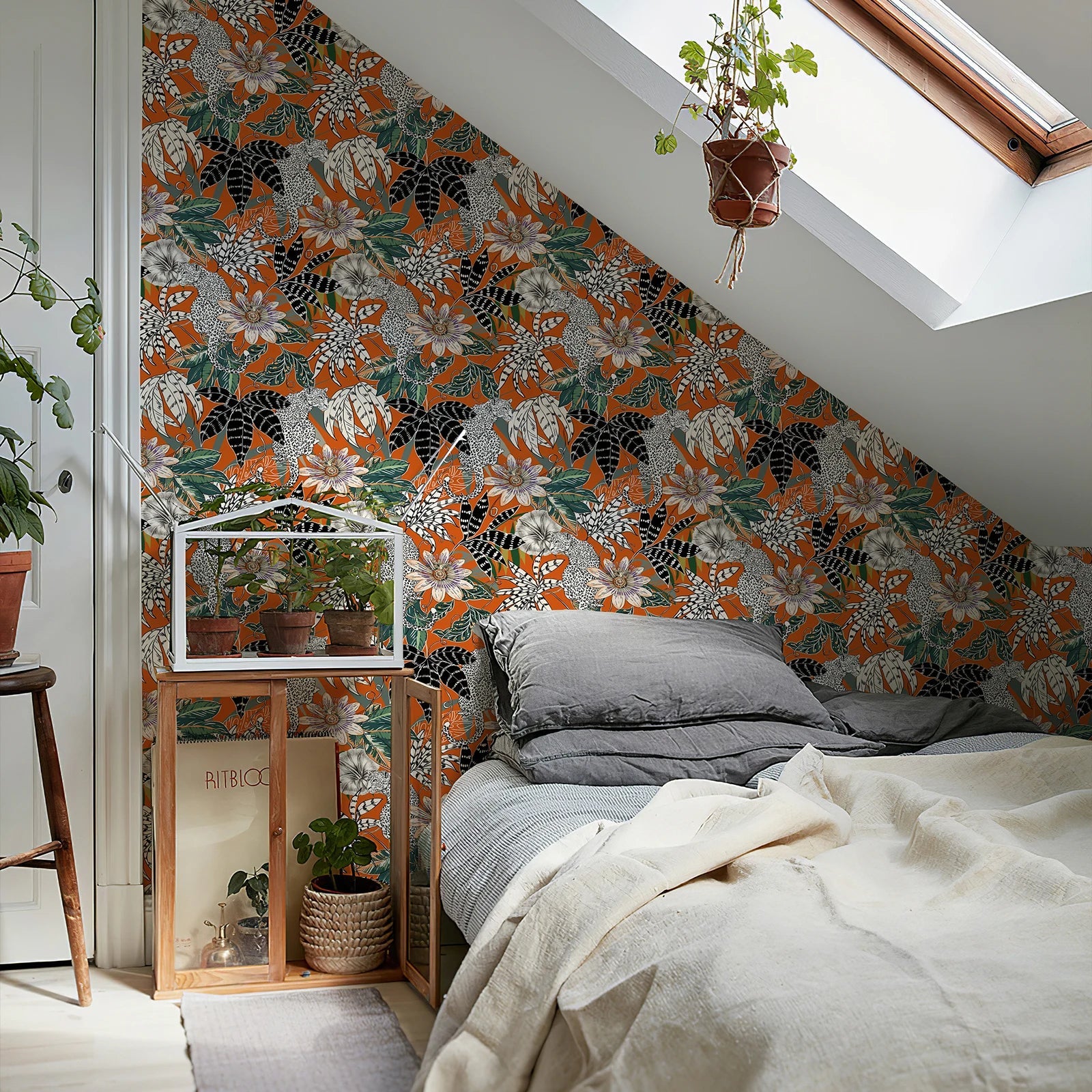 Orange Botanical Floral Vinyl Wallpaper Kia Day Design