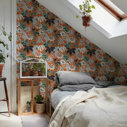 Orange Botanical Floral Vinyl Wallpaper Kia Day Design