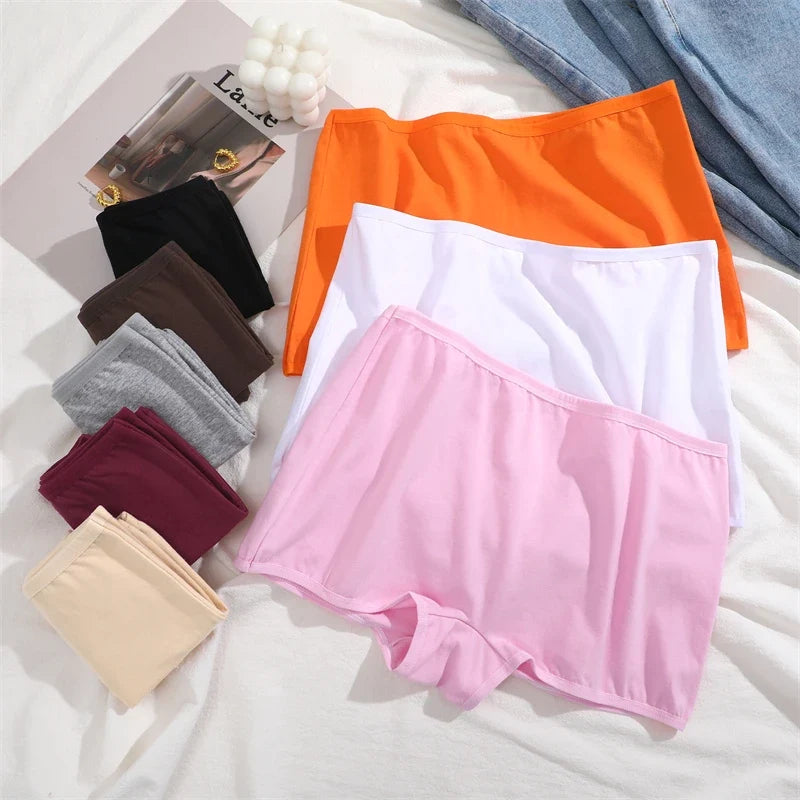 4PCS Women's Panties Cotton Seamless Sports Boxers Underwear Female Solid Color Briefs Cozy Lingerie Intimate Underpants XS-XL - -