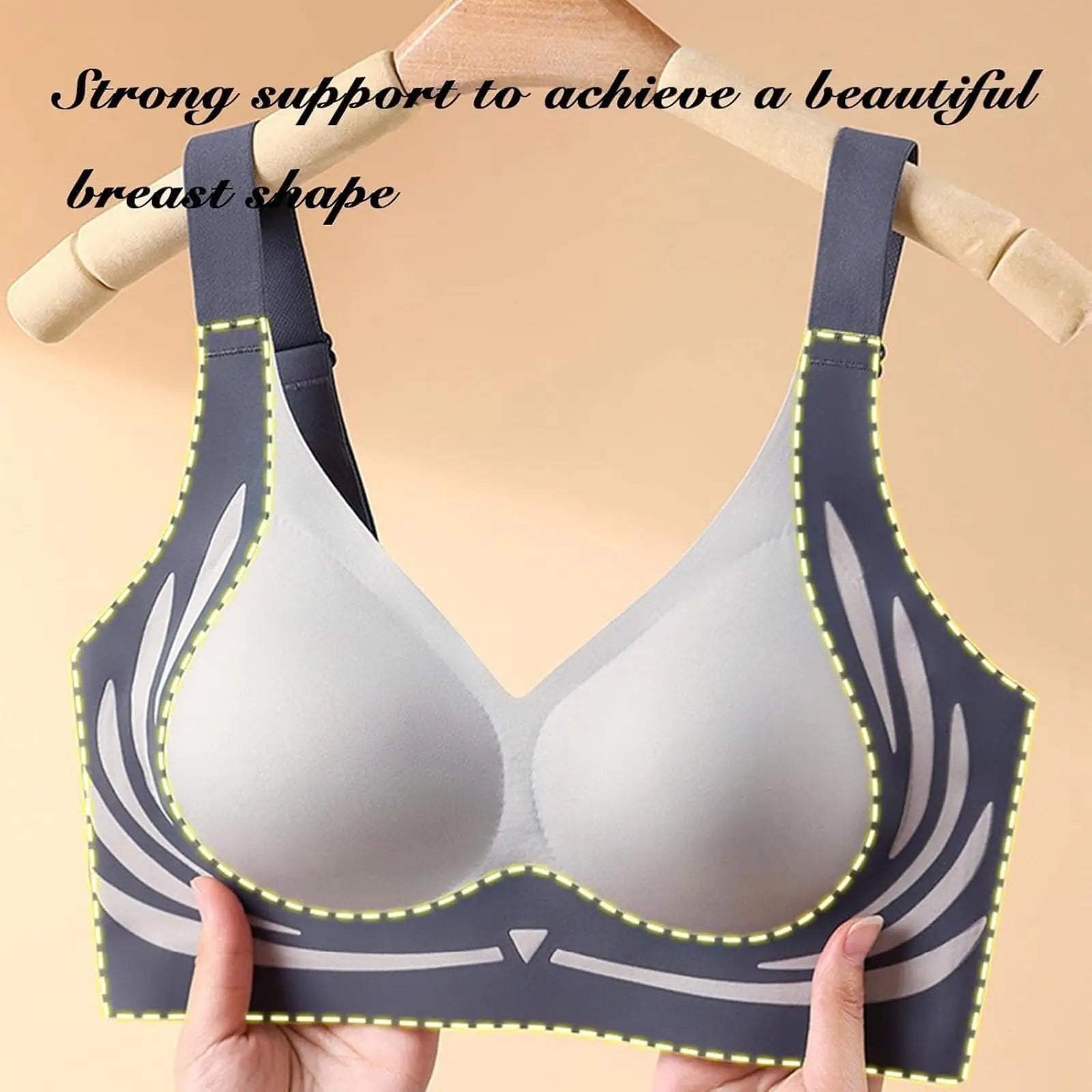 Push-Up Bra Women Seamless Ladies Underwear V-neck No Steel Ring Adjustable Comfortable Thin Top Bra Breathable Gathered - -