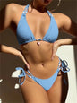 Sexy Pink Bikini 2024 Swimsuit Women White Pearl Strap Push Up Micro Swimwear Brazilian Bathing Suit Tie Side Thong Bikinis Sets - Blue -