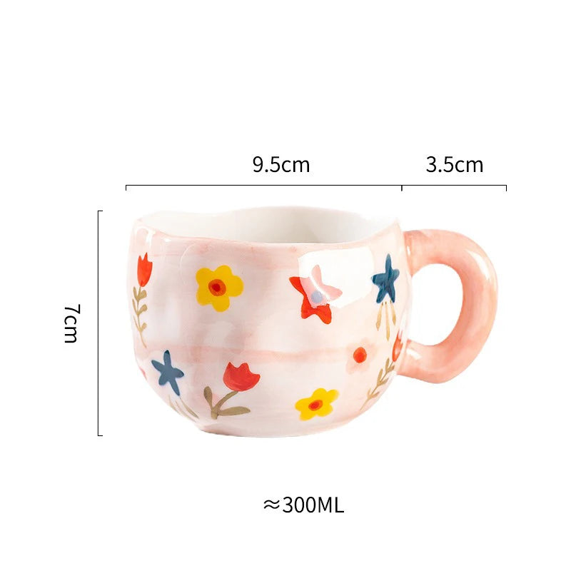 Hand Pinched Flower Ceramic Mug 301-400ml Pink Flower