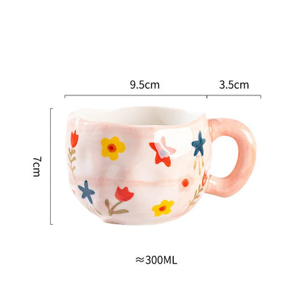 Hand Pinched Flower Ceramic Mug 301-400ml Pink Flower