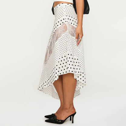 New Irregular Women Lace Flowy Midi Skirt Vintage Low Waist Floral Print Long Skirt Lightweight Summer Sexy Club Party Skirt - -