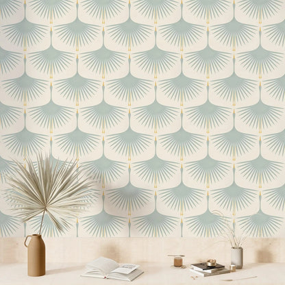 Self-Adhesive Wall Paper Rolls,Art Deco Green Color Swans Duck Egg on Soft Wallpaper,Peel and Stick Wallpaper for Walls in Rolls Kia Day Design
