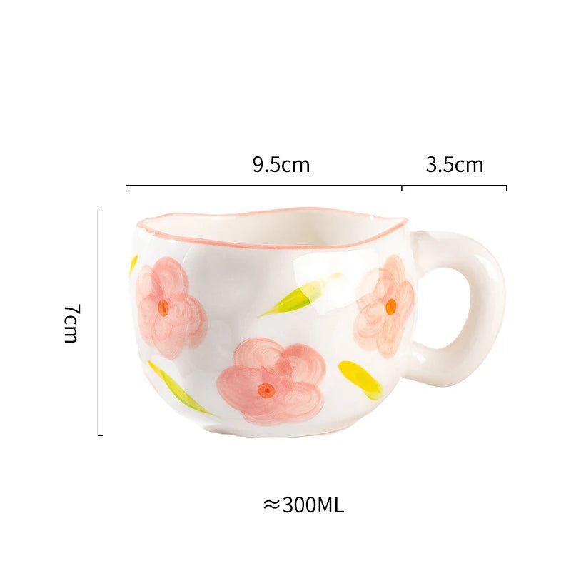 Hand Pinched Flower Ceramic Mug 301-400ml White Pink Flower