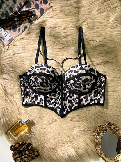 Sexy Leopard Party Wear women sexy bras Boob Lift Strap Underwire push up bra Stylish Shapewear hot lingerie - -