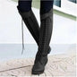 Knee-High Studded Lace-Up Chunky Heeled Boots - Black 36 - heeled boots