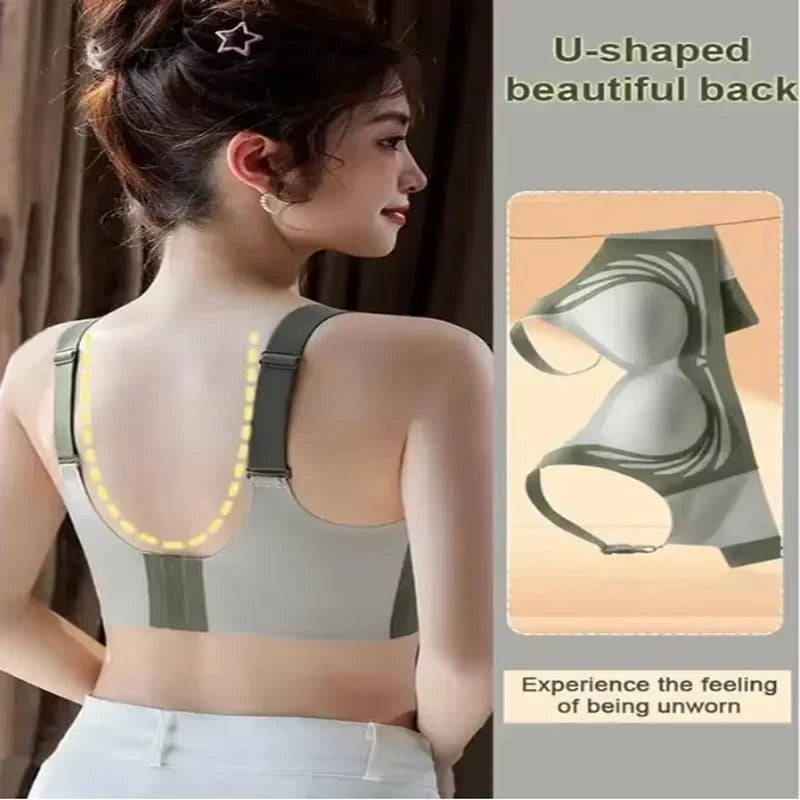 Push-Up Bra Women Seamless Ladies Underwear V-neck No Steel Ring Adjustable Comfortable Thin Top Bra Breathable Gathered - -