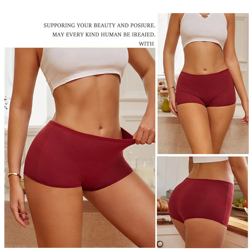 4PCS Women's Panties Cotton Seamless Sports Boxers Underwear Female Solid Color Briefs Cozy Lingerie Intimate Underpants XS-XL - -