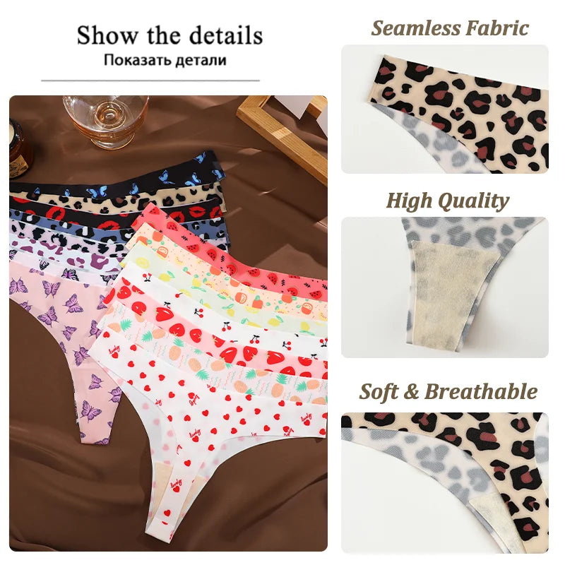 3Pcs Ultra-thin Seamless G-string Women Thongs Sexy Sweet Fruit Low-waist Panties Ladies Soft Cute Thongs Female S-XL T-Back - -
