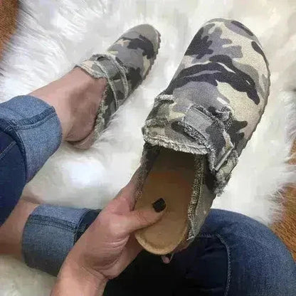 Flat Heel Round Toe Canvas Loafer Women's Vintage Clogs- Femstylo- {{Product type}}