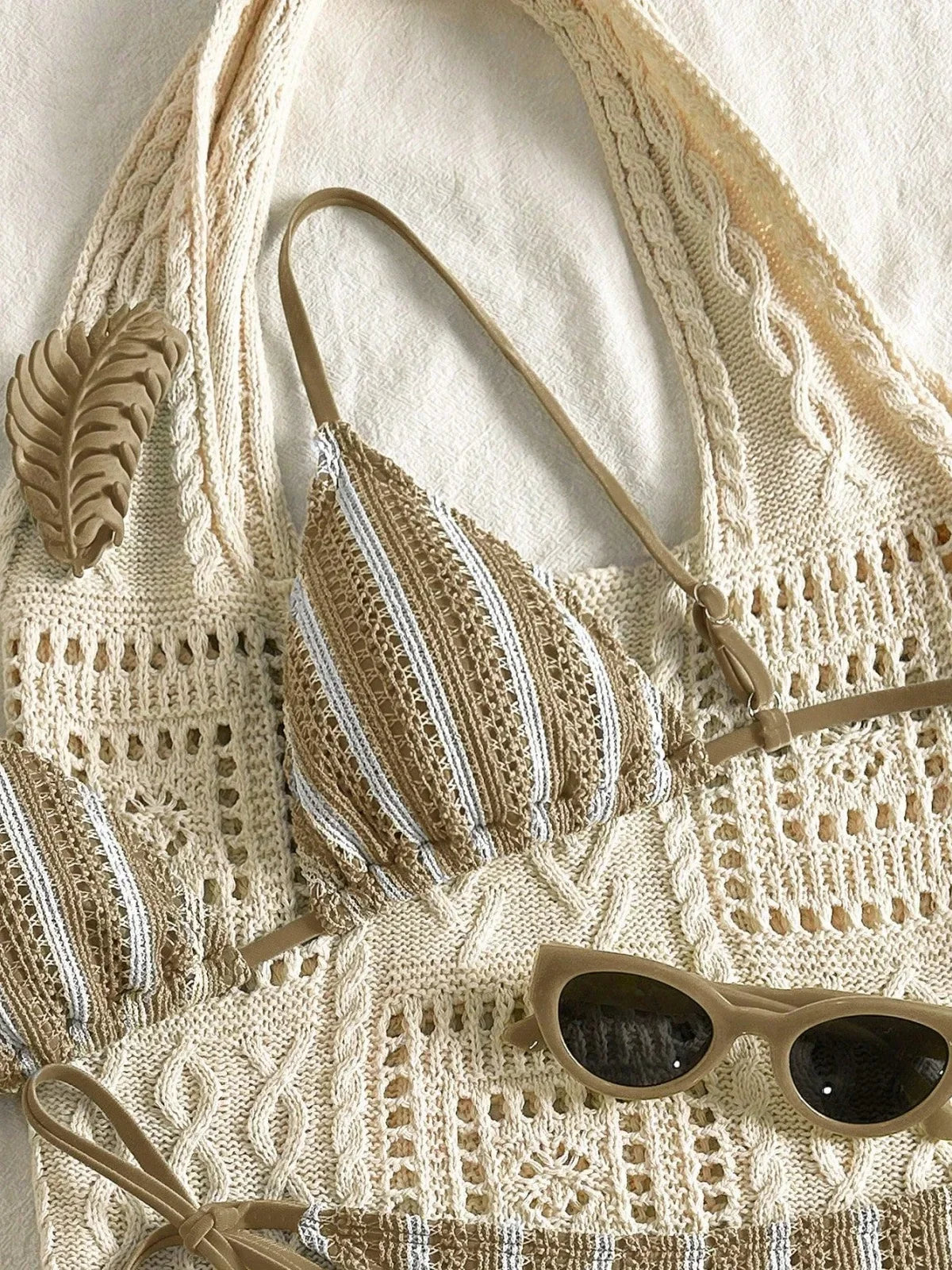 Sexy Orange Striped Bikini Set 2026 Women Halter Push Up Bra Tassel Bandage Thong Swimsuit Summer Holiday Bathing Suit Swimwear - -