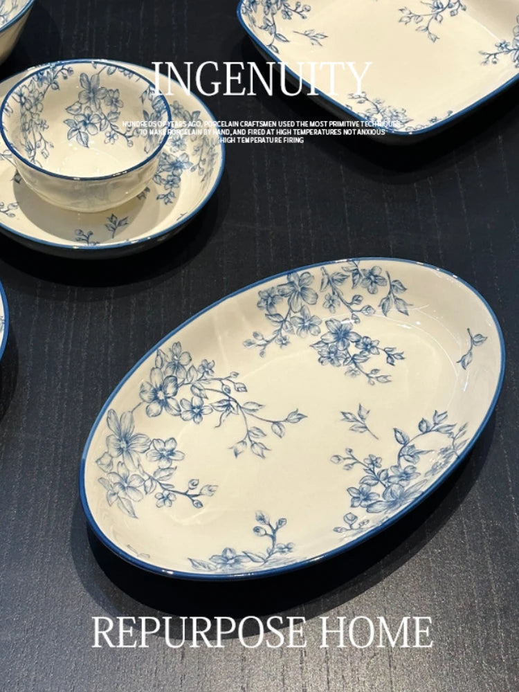 Ceramic Floral Bowl and Plates