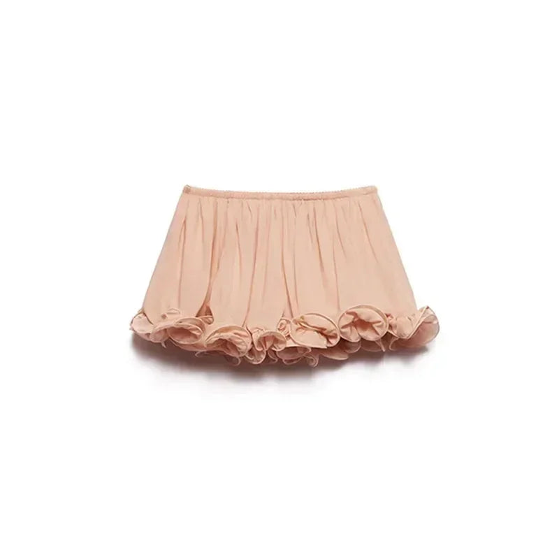 Elegant Ruffle Mini Skirt Set Women Sleeveless Halter Irregular Ruffles Top Mini Loose Short Skirts Sets 2025 Summer Lady Suit - skirt -