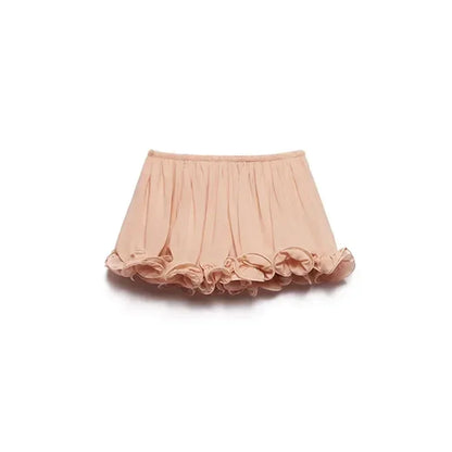 Elegant Ruffle Mini Skirt Set Women Sleeveless Halter Irregular Ruffles Top Mini Loose Short Skirts Sets 2025 Summer Lady Suit - skirt -