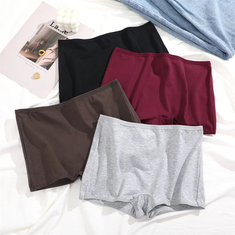 4PCS Women's Panties Cotton Seamless Sports Boxers Underwear Female Solid Color Briefs Cozy Lingerie Intimate Underpants XS-XL - -