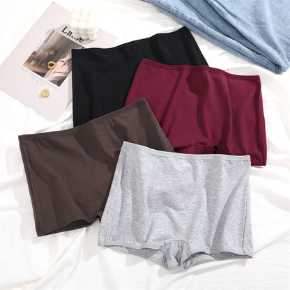 4PCS Women's Panties Cotton Seamless Sports Boxers Underwear Female Solid Color Briefs Cozy Lingerie Intimate Underpants XS-XL - -