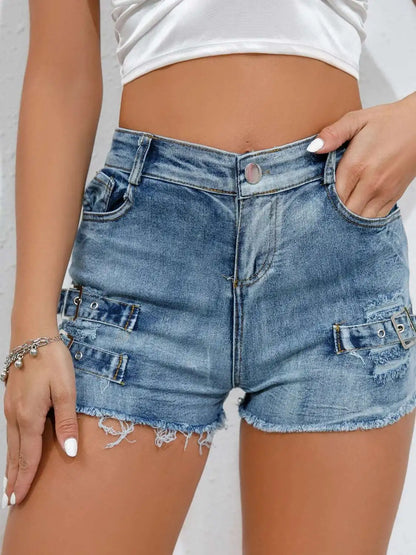 New High-Waisted Sexy Pants Denim Shorts Jeans Solid Color Thin Charming Elegant Pure Desire Shorts For Woman Beautiful 5AML - -