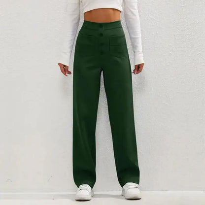 High- Waisted Casual Pants Dark Green Large