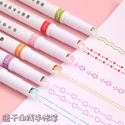 6pcs Curve Wave Line Art Marker Stamp Liner