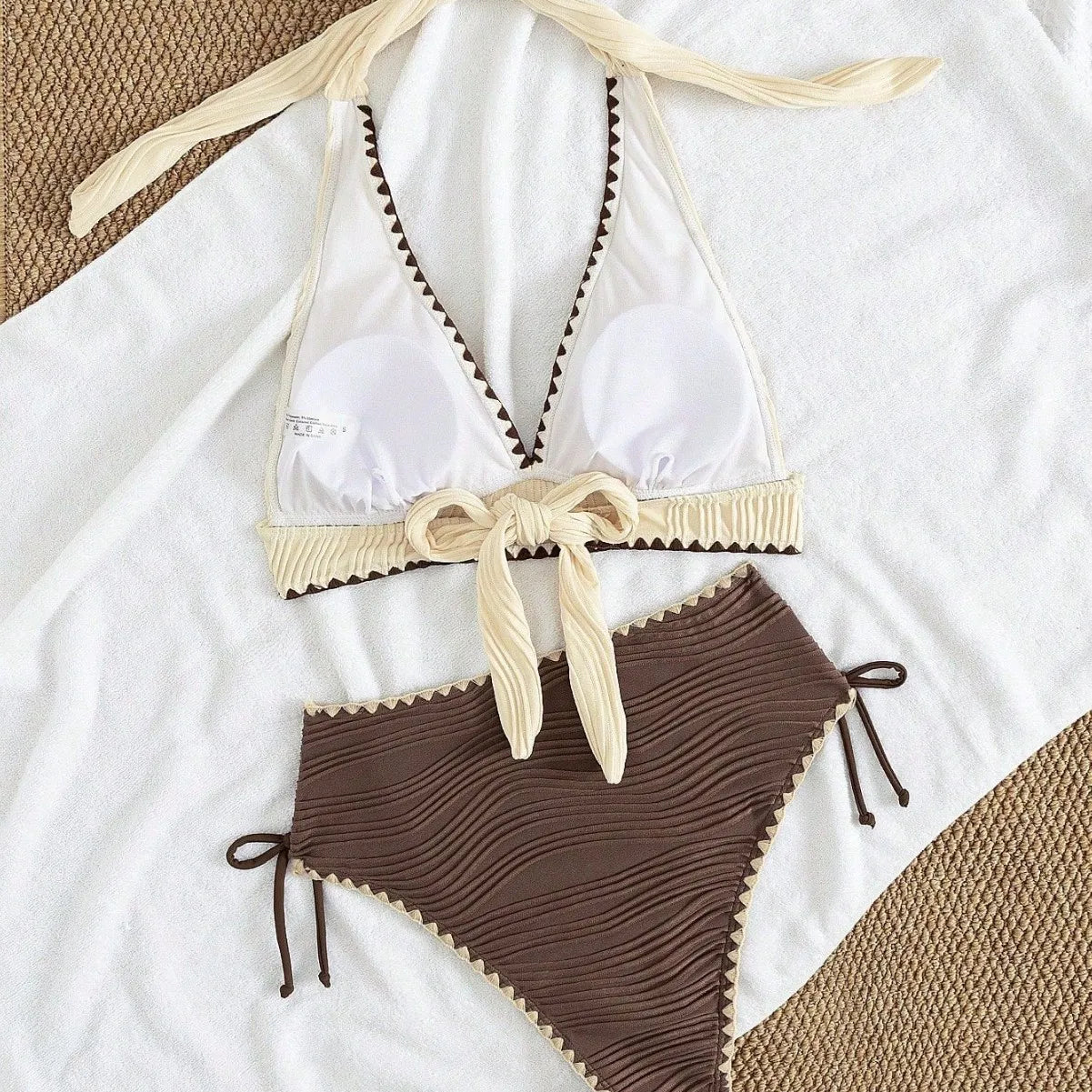 2026 Sexy Khaki Patchwork Two Piece Bikini Set Women Push Up Drawstring Side High Waist Swimsuit Holiday Bathing Suit Swimwear - -
