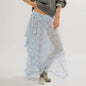 Vintage Lace Flower Women Midi Skirts Elastic High Waist Skirts Spring Summer Chic Irregular Hem Casual Female Skirts - SKY BLUE -
