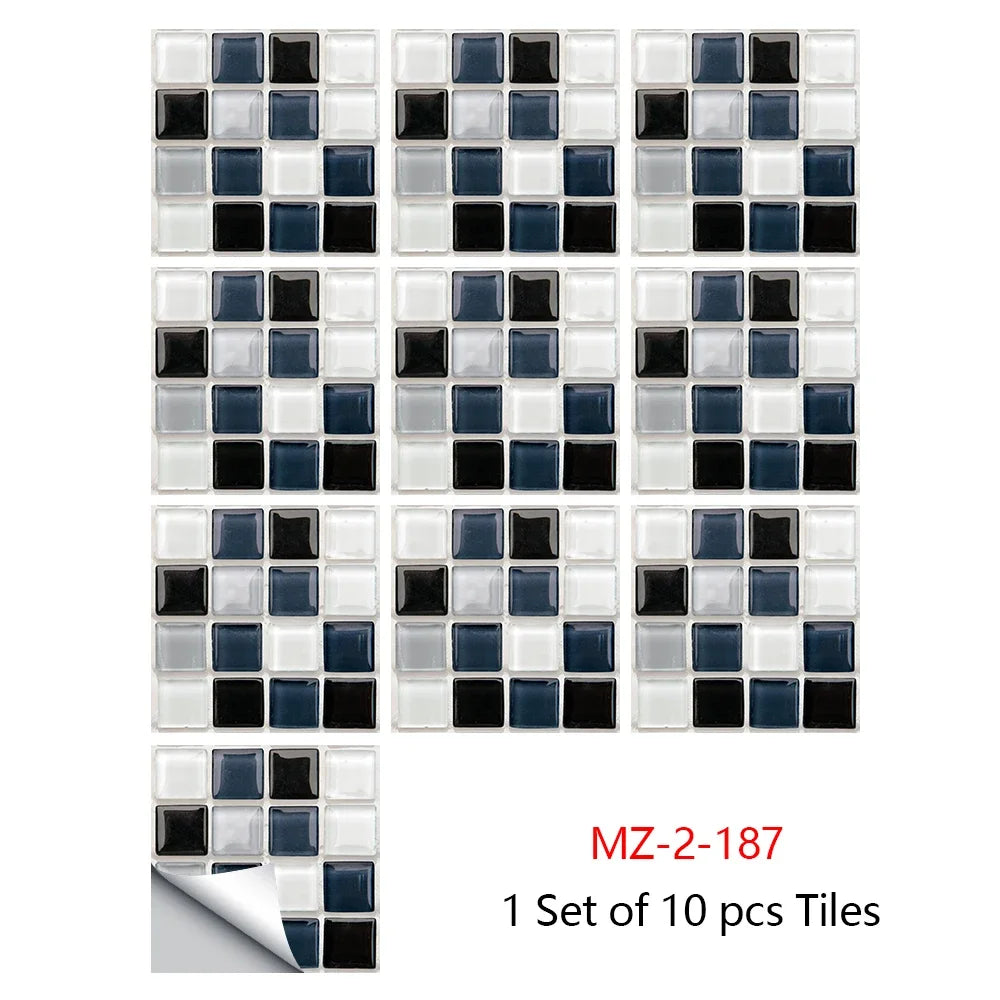 10pcs Mosaic Hard Tiles Sticker 2d Peel & Stick