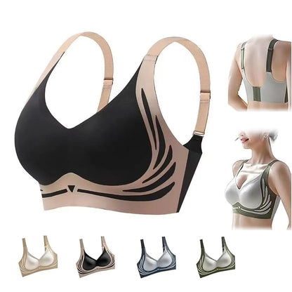Push-Up Bra Women Seamless Ladies Underwear V-neck No Steel Ring Adjustable Comfortable Thin Top Bra Breathable Gathered - -